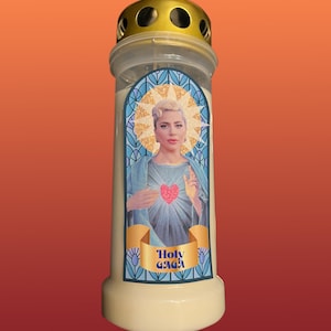 Parody prayer candle of Saint Gaga and Jesus – Celebrity candle, quirky gift, pop culture decor