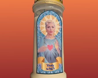 Parody prayer candle of Saint Gaga and Jesus – Celebrity candle, quirky gift, pop culture decor