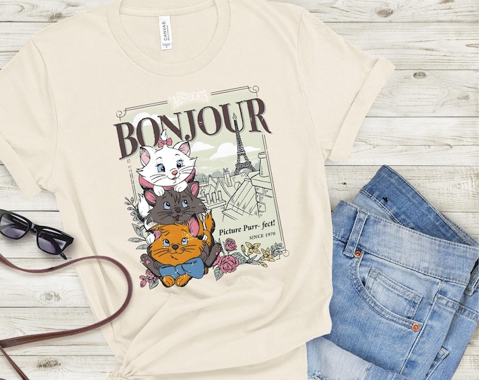 Featured listing image: Aristocats Bonjour Paris T shirt W/ DTF image