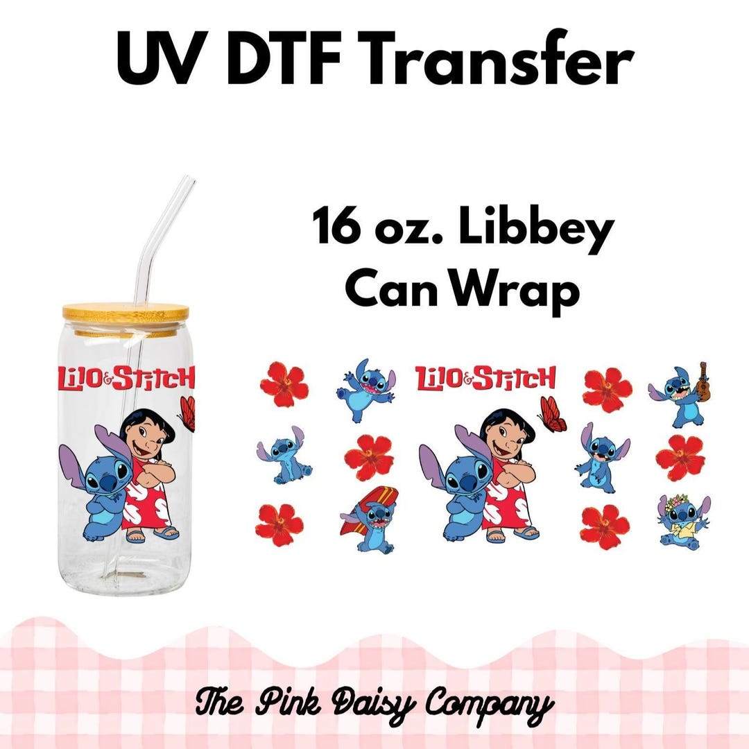 Lilo & Stitch con flores rojas, 16 oz. Envoltura UV DTF - Etsy México