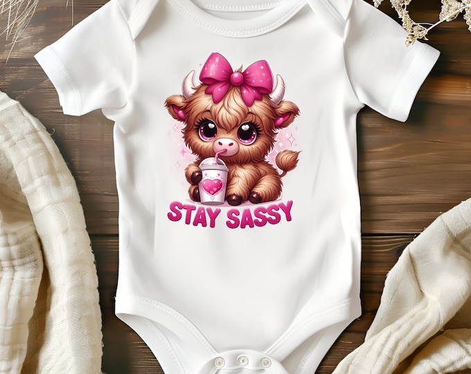 Featured listing image: Stay Sassy Adorable Calf Baby Onesie or Toddler T Shirt DTF Ink Image