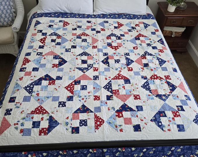 Featured listing image: Berry Sweet Handmade Quilt in red, white, and blue