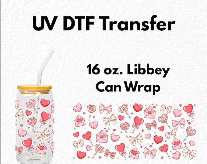 Featured listing image: Girly Valentine's Day Bow 16oz. UV DTF wrap