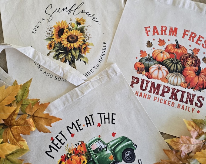 Featured listing image: Fall Farmer's Market Tote Bag W/DTF image
