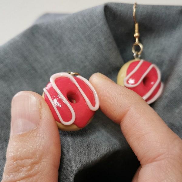 Boucles d'oreilles donut framboise