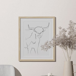 Highland Cow Art Print, Line Wall Art, Animal Art, Line Art Print, Farm House Wall Decor,  Animal Print