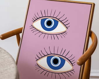 Boho style home décor, Evil eye print, Evil eye décor, Simple abstract art, Boho home décor, Spritual Art