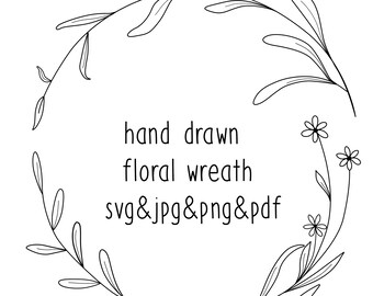 Corona floral SVG, SVG mínimo dibujado a mano, Monograma SVG, Archivos SVG para Cricut, Imágenes Prediseñadas de corona