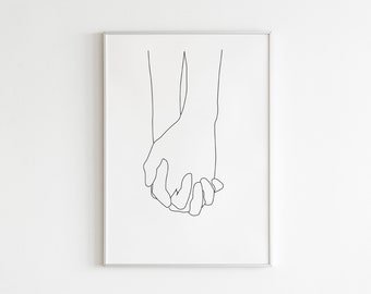 Holding Hands Line Art, Single Line Couple Hands, Above Bed Decor, Long distance couple gift, Minimalist print