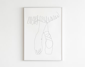 Impresión de arte minimalista de línea de bailarina, ilustración de bailarina, póster de zapatos de ballet, el mejor regalo para bailarines.