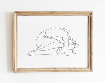 Dibujo de línea desnuda, Dibujo de una línea, Arte de figura femenina, Dibujo del cuerpo femenino, Impresión de mujer desnuda, Decoración de pared minimalista, Arte sobre la cama