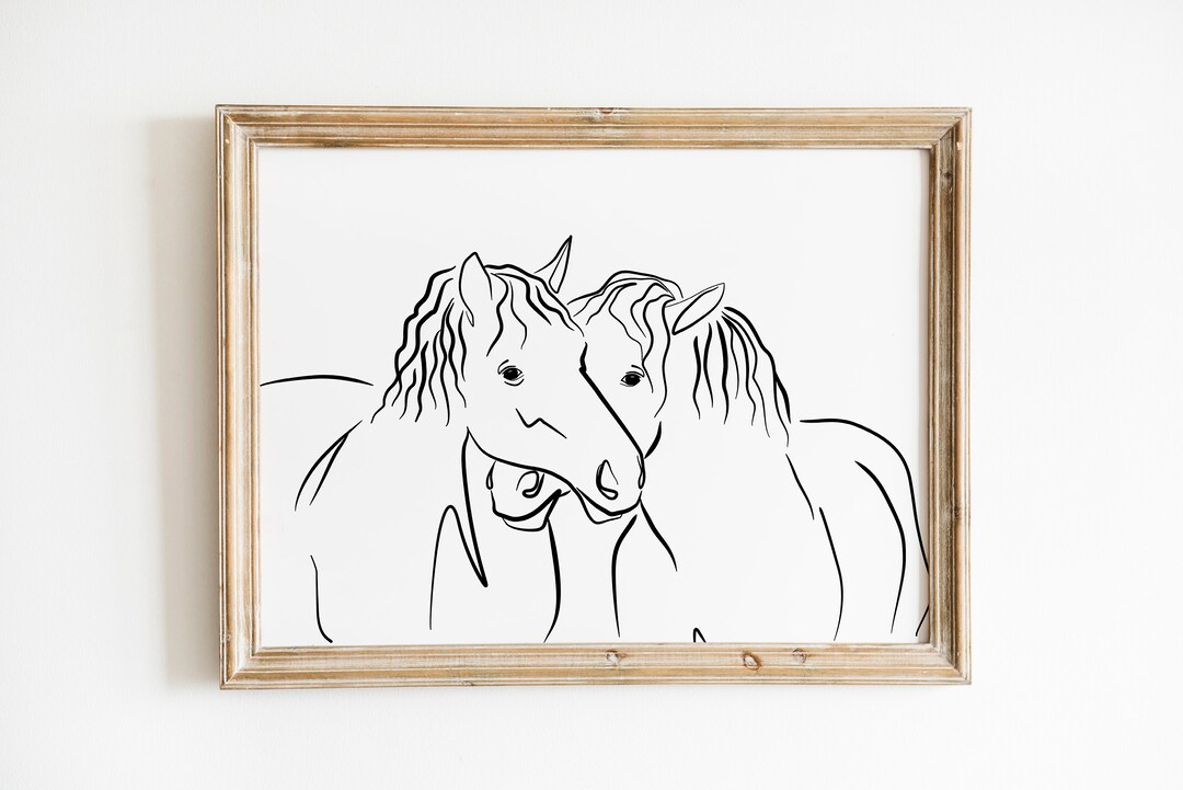 Horse Drawing, Horse Line Art, Horizontal Horse Art Print, Modern Line ...