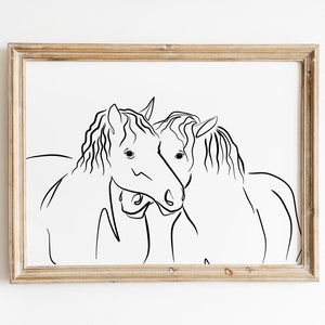 Horse Drawing, Horse Line Art, Horizontal Horse Art Print, Modern Line Drawing, Horse Line Drawing, Horse Print, One, Single Line Art