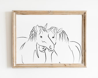 Horse Drawing, Horse Line Art, Horizontal Horse Art Print, Modern Line Drawing, Horse Line Drawing, Horse Print, One, Single Line Art
