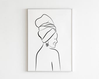 Black Woman Portrait Line Drawing, Afro Woman Minimalist Line Art, Minimalist Line Art Print, Nude Line Drawing, Woman Line Drawing