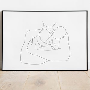 Twins Dad Line Tekening, Twins Print, Twins Nursery Wall Art, Minimalist Twins Print voor kinderkamer, Holding Twins Line Art