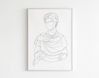 Arte imprimible, Frida Kahlo, dibujo de una línea, arte de una sola línea, arte lineal de Frida, descarga instantánea de arte minimalista