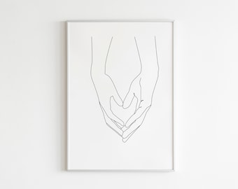 Holding Hands Line Art, Couple Hands İllustration, Couple Hands Print, Minimal Line Drawing, Cozy Home Decor, Couple Wall Art