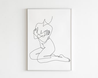 One Line Art Drawing, Nude Line Drawing, Female Body Drawing, Single Line Drawing  Art , Feminist Wall Art, Woman Line Art Print