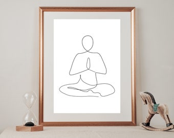 Yoga Printable Wall Art, Meditation Poster, Yoga lotus pose one line drawing , Yoga Wall Decor,  Hand Drawing Meditation Yoga Pose,