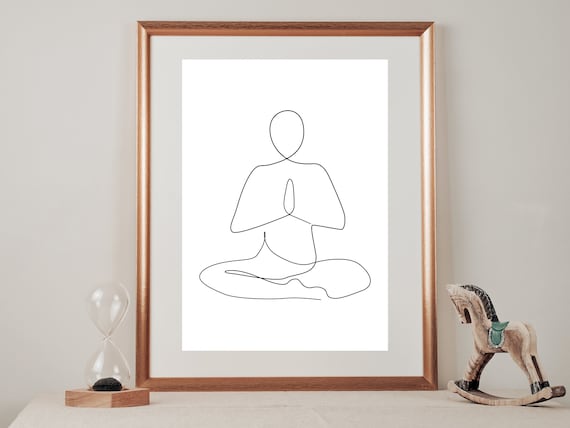 Yoga Printable Wall Art, Meditation Poster, Yoga lotus pose one line drawing , Yoga Wall Decor,  Hand Drawing Meditation Yoga Pose,