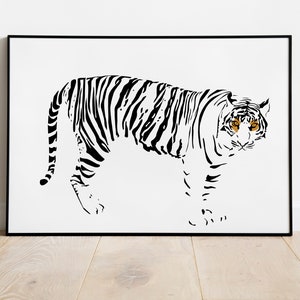 Tiger Art Print, Tiger Wall Art, Tiger illustration, Printable Wall Art, Retro  Decor, Safari Art Print, Elegant Home Decor