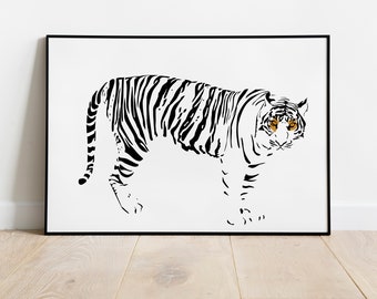 Tiger Art Print, Tiger Wall Art, Tiger illustration, Printable Wall Art, Retro  Decor, Safari Art Print, Elegant Home Decor
