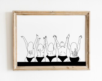 Curvy Woman, Body Positivity Print, Nude Woman Line Art Print, Female Line Drawing, Black & White Printable, Minimalist Line Art