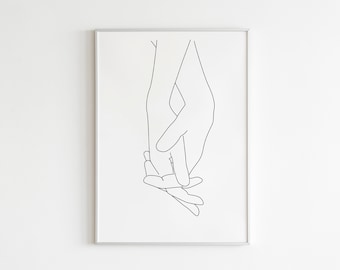 Dibujo De Manos De Pareja, Impresión De Manos De Mano, Regalo De Pareja, Decoración Romántica Del Hogar, Impresión Sobre La Cama, Arte Minimalista
