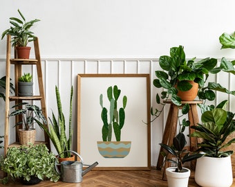 Póster de cactus imprimible, dibujo de cactus, arte mural de cactus