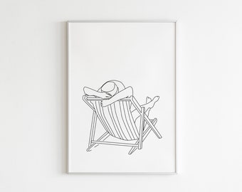 Decoración con temática de playa, arte de pared femenino, figura femenina, impresión de mujer de playa, impresión de arte lineal de mujer