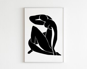Henri Matisse Cartel de Arte Abstracto Desnudo Negro, Desnudo Ilustración Minimalista, Arte Moderno, Matisse Print, Blanco y Negro