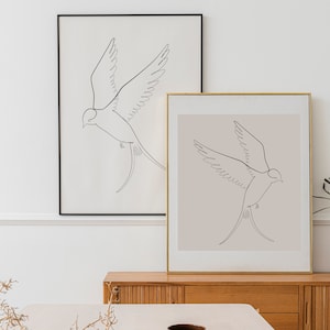 Set of Two Birds One Line Art, Minimal Bird Drawing, Digital Bird  Print,  Black and White Bird Poster, Bird Wall Decor