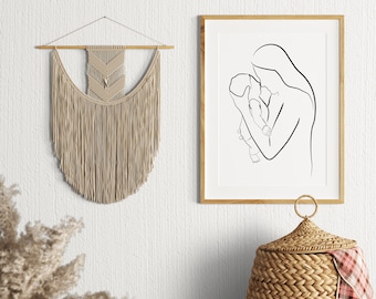 Impresión Madre Y Bebé, Regalo Día De La Madre, Mamá Y Bebé, Arte Lineal, Decoración De Pared Infantil, Estampado Infantil, Regalo Para Ella, Regalo Baby Shower, Guardería