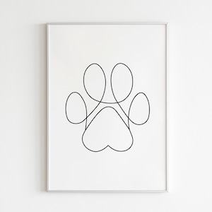 Minimalist Dog Paw Line Art Print. Printable Modern Dog Paw Illustration. Dog Doodle Single Line Paw Print. One Line Art. Paw Wall Decor