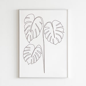 Monstera Blatt Linie Zeichnung Druck, Botanischer Druck, Tropische Blätter minimal Wand dekor, Monstera one line zeichnung, Einweihungsgeschenk