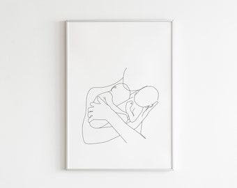 Dibujo lineal de mamá gemela, impresión de gemelos, arte de pared para guardería de gemelos, impresión minimalista de gemelos para guardería, arte lineal de gemelos en brazos