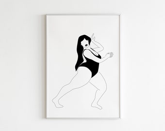 Body Positivity Print, Plus Size Art Print, Female Line Drawing, Curvy Woman Minimalist  Art Print