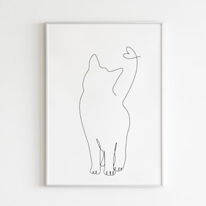 Line Art Cat Drawing, Printable Cat Drawing, Cat Illustration, Single Line Art, One Line Art, Minimalist Wall Art, Housewarming Gift