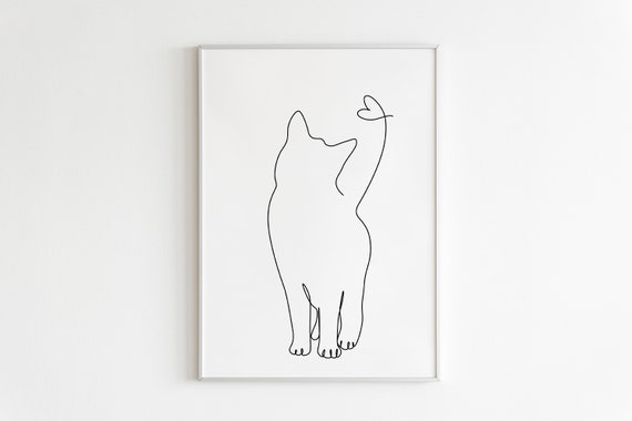 Line Art Cat Drawing Printable Cat Drawing Cat Illustration - Etsy