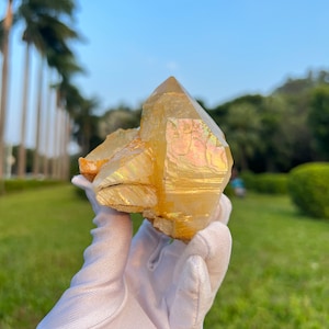 Golden Healer!Gold Himalayan Quartz Cluster, Rainbow Electroplated , Spiritual Healing, Abundance Energy, Meditation, Chakra Balancing-301