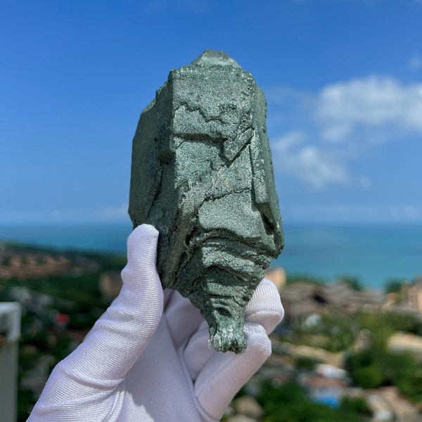 Absolut selten DT Himalayan Full Wrap Glitter Chlorit Zepter Quarz, ISIS Kristall,Herzchakra Kristall und Glückskristall --429g