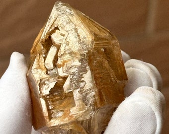 Golden Healer Skeletal Castle Quartz Double Terminated Fenster Crystal Himalayan Quartz Yellow Clay Inclusion Healing Light Portal Crystal
