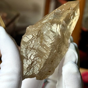 Himalayan Nirvana Quartz Pakistan Floater Double Terminated Crystal Golden Quartz Dragon Scale Etchings Rare Healing Quartz (128.6g)