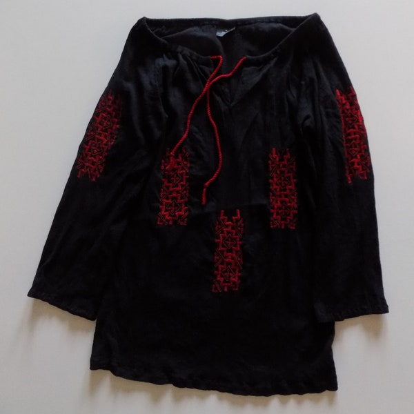 Tunique chemisier blouse pour femmes seconde main vintage 1990 coloris noir/rouge.