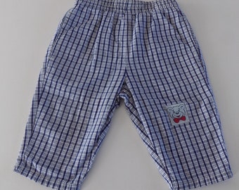 Pantalon bébé seconde main , vintage année 80 , coloris carreaux bleu/blanc , taille 5/7 mois.