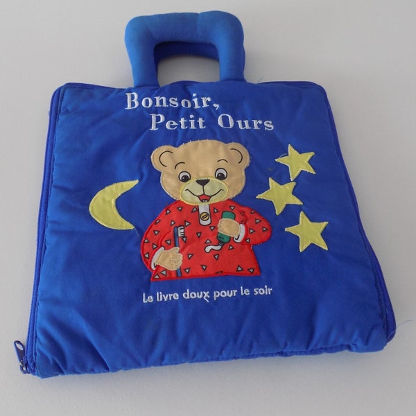 Jouet jeu collection livre en tissu de seconde main vintage 1990"Bonsoir petit ours".
