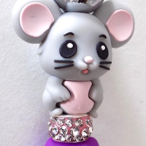 Abrecartas, abrecartas con forma de ratoncito, cuentas de silicona, pedrería, colores plata/gris/violeta.