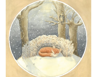 Cozy Winter Nights, Aquarell Kunstdruck, DIN A3 (29,7 x 42 cm)