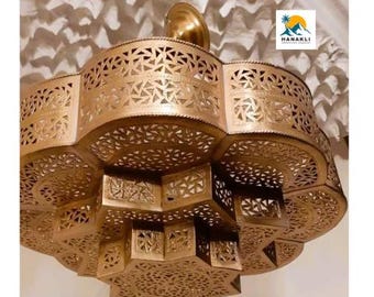 Handmade Moroccan Brass Pendant Light – Intricate Design Ceiling Lamp